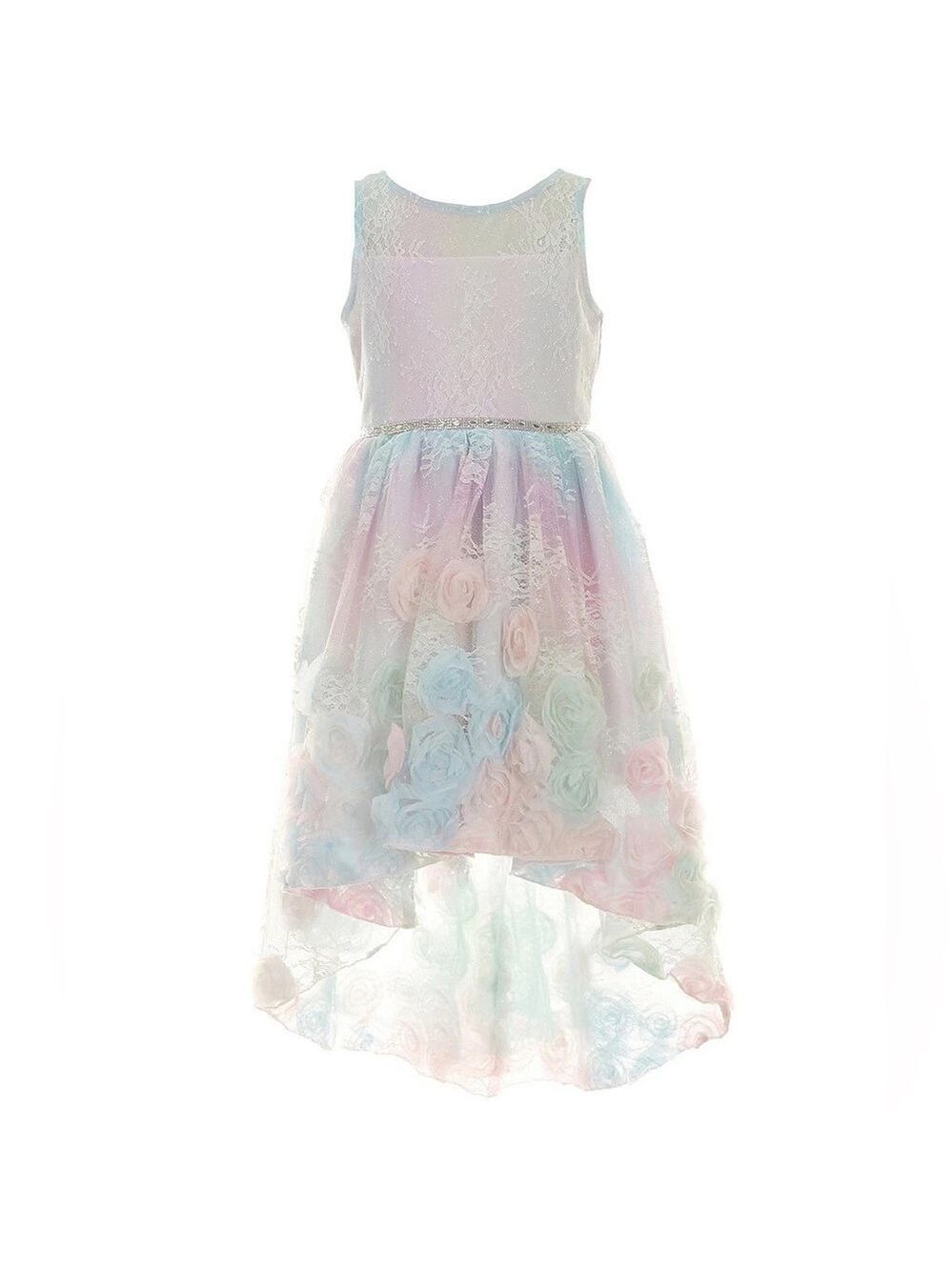 Rare Editions size 14 Girls dress - multi colored‎ pastel w/dimensional flowers
